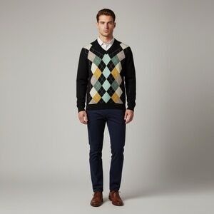 Santa Barbara polo and racquet club Men's Argyle Sweater 100% lambswool Large